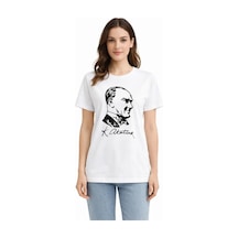 Atatürk Baskılı Tişört Kısa Kollu Bisiklet Yaka T-shirt - Beyaz Atatürk Baskılı Tişört Kısa Kollu Bisiklet Yaka T-shirt - Beyaz