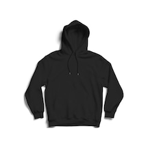 Düz - Baskısız Unisex %100 Pamuk Siyah Kapüşonlu Sweatshirt Siyah