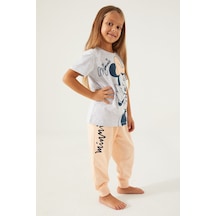 Minnie Mouse Candy Minnie Gri Kız Çocuk Kısa Kol Pijama Takım Kar Melanj