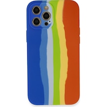 Newface Apple Uyumlu iPhone 12 Pro Kılıf Ebruli Lansman Silikon - Mavi-turuncu Mavi-turuncu
