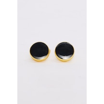 Erkek Oval Gold Detaylı Siyah Kol Düğmesi-46654
