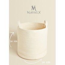 Mavaux Çok Amaçlı, 30cm-30cm Orta Boy, Yanları Saplı, Sepet, Jüt, Hasır, Dokuma Sepet, Düzenleyici Beyazorta