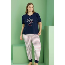 Siyah İnci Curve Büyük Beden Battal Boy Pamuklu Pijama Takım25113815 Lacivert