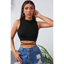 Angbutik Kadın Siyah Çapraz Bağlamalı Crop Top Büstiyer