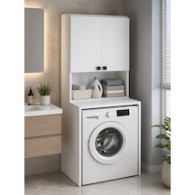 Susa Çamaşır Makinesi Üst Dolabı Çok Amaçlı Banyo Ve Çamaşır Odası Düzenleyici Raflı Kapaklı Depolama Dolabı Beyaz