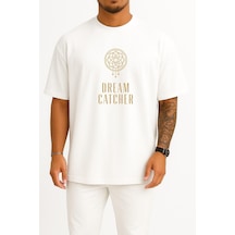 Bahriyeli Collection Oversize Dream Catcher, South Korea Dream Catcher K-pop Göğüs Tasarımlı Unisex T-shirt Beyaz