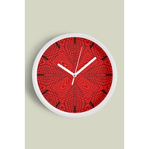 Siyah - Kırmızı Optik İllüzyon Modern Tasarım Duvar Saati - 35cm - Önü Camlı Beyaz Kasa Beyaz