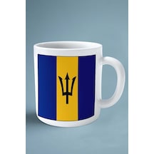 Barbados Bayrak Baskılı Kupa Bardak Çift Taraflı Kişiye Özel Çok Renkli