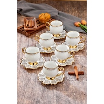 Cooker 220 Ml 6'lı Şık Tasarım Altın Yaldızlı Porselen Çay Fincan Takımı - Şık Kutulu Hediyelik Diğer