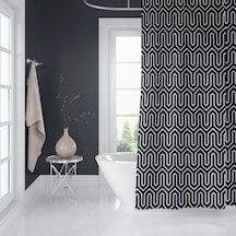 Siyah Banyo Perdesi-Tek Kanat Banyo Dekorasyon Ürünü Duş Perde... Çok Renkli