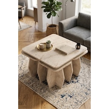 Orta Sehpa Ve Zigon Sehpa 5'li Set Modern Çok Amaçlı Salon Oturma Odası Yan Sehpa 9249 Traverten Çok Renkli