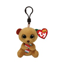 Ty Bella - Brown Bear W/candy Cane Peluş Anahtarlık Kahverengi