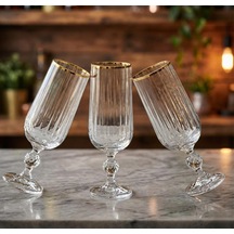 Bohemia Kristal Optik Altın Yaldızlı Cam Uzun Kadeh Seti, 6'li Su Ve Meşrubat Bardakları Kristal Optik Cam, Şık S Diğer