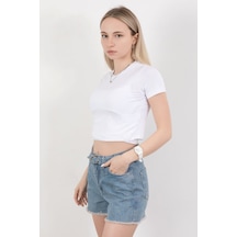 Giysa Kadın Bisiklet Yaka Pamuklu Basic T-shirt Beyaz Ms0000102 Beyaz