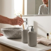 İkili Sabunluk Seti - Modern Banyo Ve Mutfak Tezgah Üstü Seti - Sıvı Sabunluk Ve Losyon Şişesi - Paslanmaz Pompalı 2'li Set-bej Renk-modern Şık Tasarım 000 Açık Krem