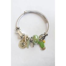 Çelik Charmlı Kaktüs Bilezik - Yeşil Çok Renkli