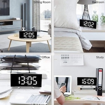 Alarmlı Led Dereceli Curved Dijital Masa Saati Abanoz - Beyaz