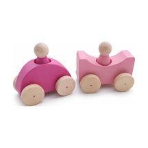 Montessori Renkli Ahşap Arabalar Pembe-bebek Pembe