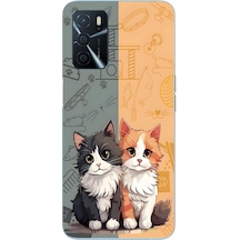 Oppo A16 Uyumlu Sarı Ve Siyah Kedi Baskılı Silikon Kılıf Renkli