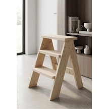 Masif Ham Ahşap Katlanır Merdiven Tabure - 75 Cm Yüksekliğinde Dekoratif Basamak