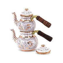 Gül Çiçek Küçük Beyaz Renk Bakır Çaydanlık 850 Ml