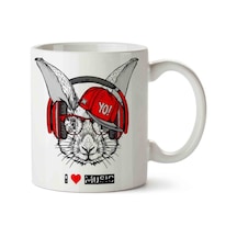 Müzik Dinleyen Tavşan Music Rabbit İki Tarafı Baskılı Kupa Bardak.jpg