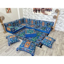Coton Şark Köşesi Milas Desenli Köşe Takımı Mavi
