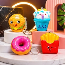 4 Adet Mini Fast Food Sukuşi Set Yumuşak Duyusal Oyuncak Hamburger Patates Donolt Cupcake Anahtarlık