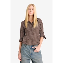 Defacto Coool Fitted Poplin Uzun Kollu Gömlek G1004ax25aubn130 Kahve