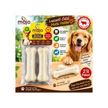 Majo Beyaz Pres Kemik 13 Cm 2 Li Paket Süt Lezzetli Köpek Çiğneme Ödülü Doğal Sığır Eti