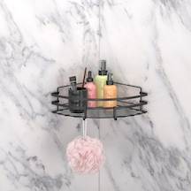 Teknotel Yapışkanlı Kancalı Banyo Köşe Rafı Mat Siyah St107H Siyah
