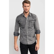 Tudors Slim Fit Uzun Kollu Dar Kesim Gündelik Denim Erkek Gri Gömlek-20190-gri Gri