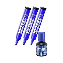 Mavi Kesik Uçlu Markör Permanent Kalem 3 Adet Hı-text Marker Mürekkep Siyah 30 Ml 1 Adet Brons Koli Kalemi