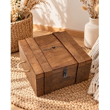 Kişiye Özel Ahşap Hatıra Sandığı 30x30 Cm Fındık Renk Dekoratif Hediye Kutusu