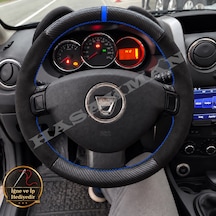 Dacia Stepway Dikme Direksiyon Kılıfı Alcantara Süet Mat Karbon Mavi Yüzük Ve Dikiş 2012-2016