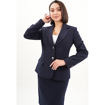 Velnara Moda Lacivert Modern Klasik Kadın Takım Elbise - Düğme Detaylı Ceket & Astarlı Kalem Etek Lacivert - 942457488 Lacivert