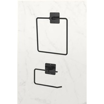 Yapışkanlı Kare Havluluk Havlu Askısı Ve Tuvalet Wc Kağıtlık Pratik Banyo 2'li Set Siyah