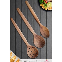 Doğal Ceviz Ağacı Ahşap Tahta Kaşık Seti Ağaç Kaşık 3lü Set 04 Ahşap
