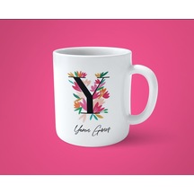 Renkli Çiçekli Y Harfli Kişiye Özel İsimli Baskılı Kupa Bardak