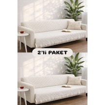 Miracolo Home Pamuklu Koltuk Örtüsü Şalı Kaymaz Dokulu Çok Amaçlı Kanepe Çekyat Örtüsü 170x200 Cm 2'li Paket Ekru