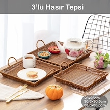 Porsima 709c Kare 3'lü Hasır Tepsi Dekoratif Sunum Servis Tepsisi
