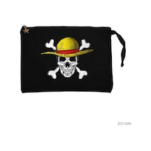 Zepplin Giyim One Piece Pirate Skull Siyah Clutch Astarlı Cüzdan / El Çantası