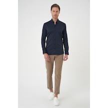 Efor Slim Fit Düğmeli Yaka Esnek Pamuk Klasik Lacivert Gömlek Gk 727 Lacivert