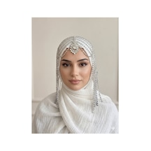Taşlı Sallantılı Alınlıklı Saç Aksesuarı Gelin,kına,nişan,söz,after,bride,party Beyaz - 871609800 Beyaz