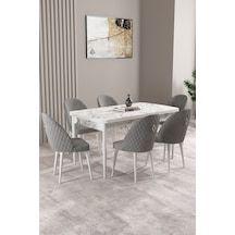 Milas Beyaz Mermer Desen 80x132 Mdf Açılabilir Yemek Masası Takımı 6 Adet Sandalye Gri