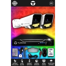 Turkno 2 Kameralı Supia 2 Dış Kamera Set 250 GB 5 MP 2K Net Renkli Gece Görüşlü Güvenlik Kamerası Sistemi
