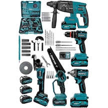 Schatz 21v Darbeli Kömürsüz 5'li Set Kırıcı Delici Hilti - Somun Sıkma Sökme - Testere - Matkap - Vidalama Mavi