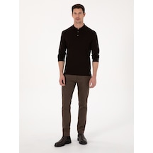 Cacharel Kahverengi Slim Fit Yün Karışımlı Balık Sırtı Kanvas Pantolon