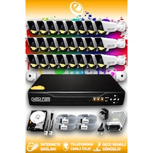 Elitcam 24 Kameralı Süper 24 Dış Kamera Set 500 GB 5 MP 2K Net Renkli Gece Görüşlü Güvenlik Kamerası Sistemi