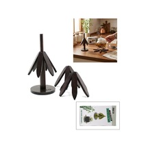 Bambu Ahşap Katlanır Nihale 20 Cm - Standlı, Yaprak Desenli 2'li Çok Renkli